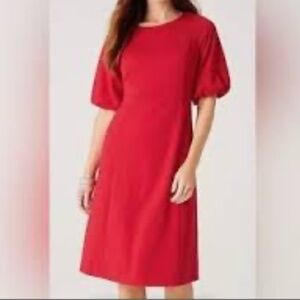 J. Jill Ponte Knit Shift Dress Red Short Sleeves Puff Sleeves Large Party